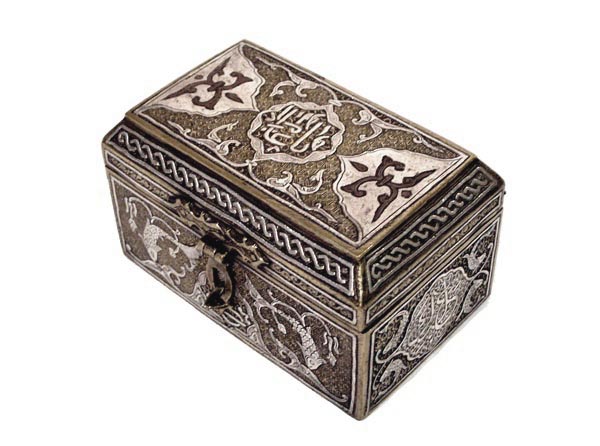 A Syrian Silver and Copper Inlayed Brass Box