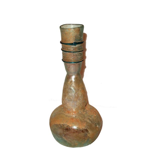 Islamic Glass Bottle, with Applied Circular Bands, 10th 12th century AD