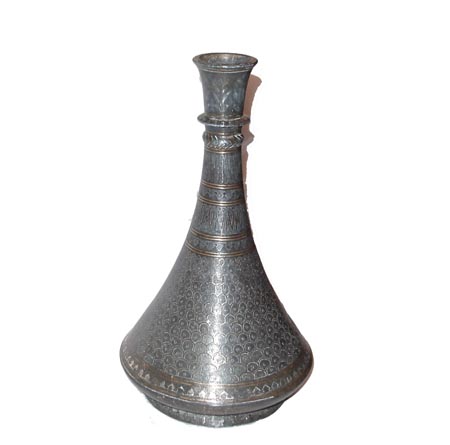 Indian Bidri Vase, Silver and Gold Inlay