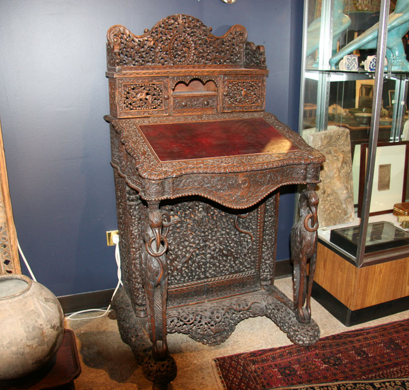 A Finely Carved Anglo-Indian Wooden Secretary Desk. 19th century AD