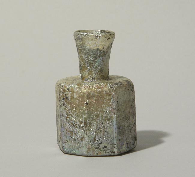An Islamic Octagon Shaped Glass Bottle, ca 10th -12th century AD